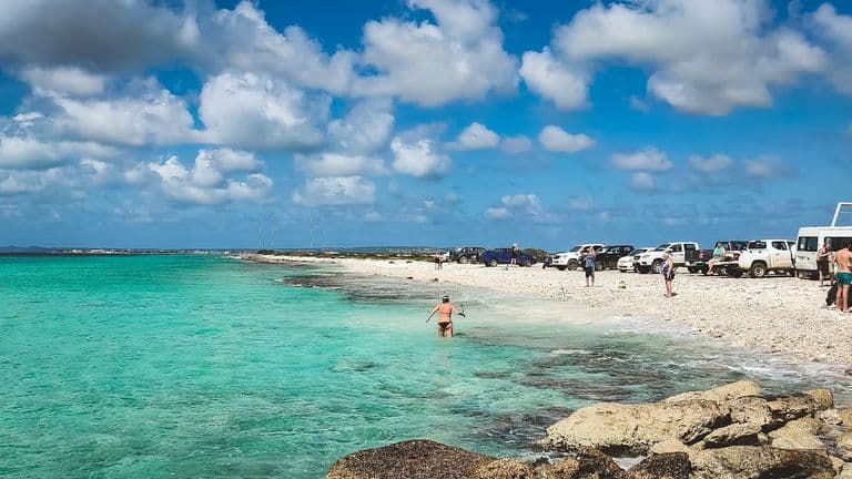 Bonaire by day, with clear water along the coast